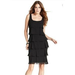 Patra Woman Black Tiered Beaded Swing Evening Cocktail‎ Dress Womens Size 12